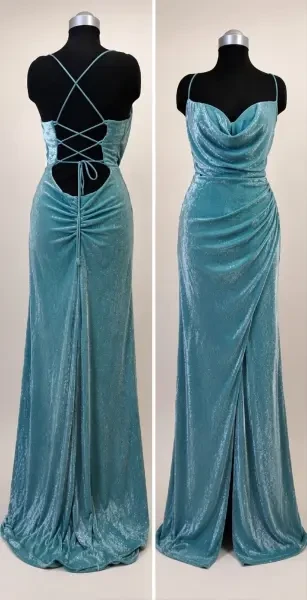 Robe de soirée longue bleu turquo - 1