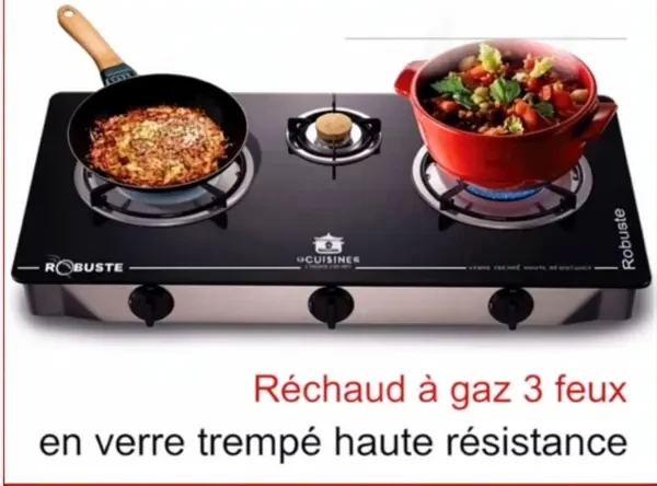 Réchaud a gaz 3 Feux en verre - 1