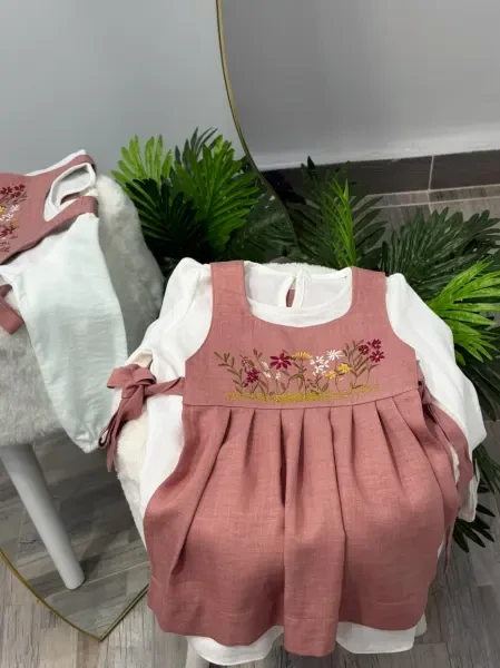 robe fillette en lin brodè 2 en 1 - 1