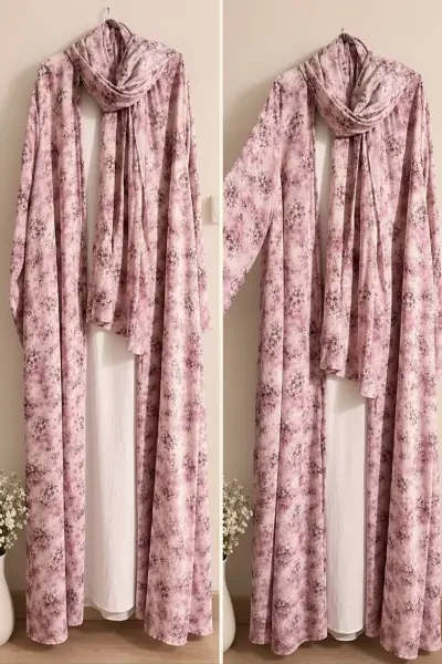 Abaya trois pièces a fleurs - 1