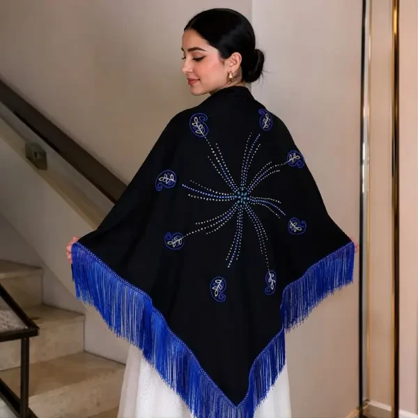 Châle Femme Luxe Noir & Bleu - 1