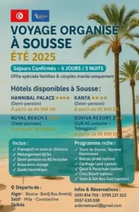VOYAGE ORGANISÉ À SOUSSE ÉTÉ 2025