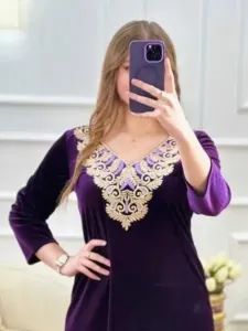 بدلة قطيفة نسائية أنيقة للمناسبات