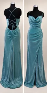 Robe de soirée longue bleu turquo