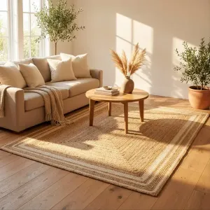 Grand Tapis En Jute, Tressé Main